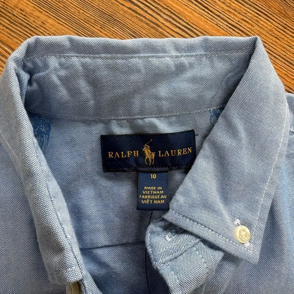 Ralph Lauren Blue Button-Down Shirt Dress with Pony Embroidery